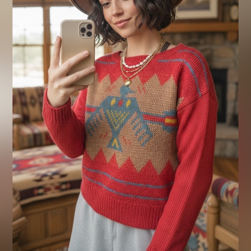 Ecoté Urban Outfitters Totem Aztec Eagle Sweater Mohair Wool Blend Size Small